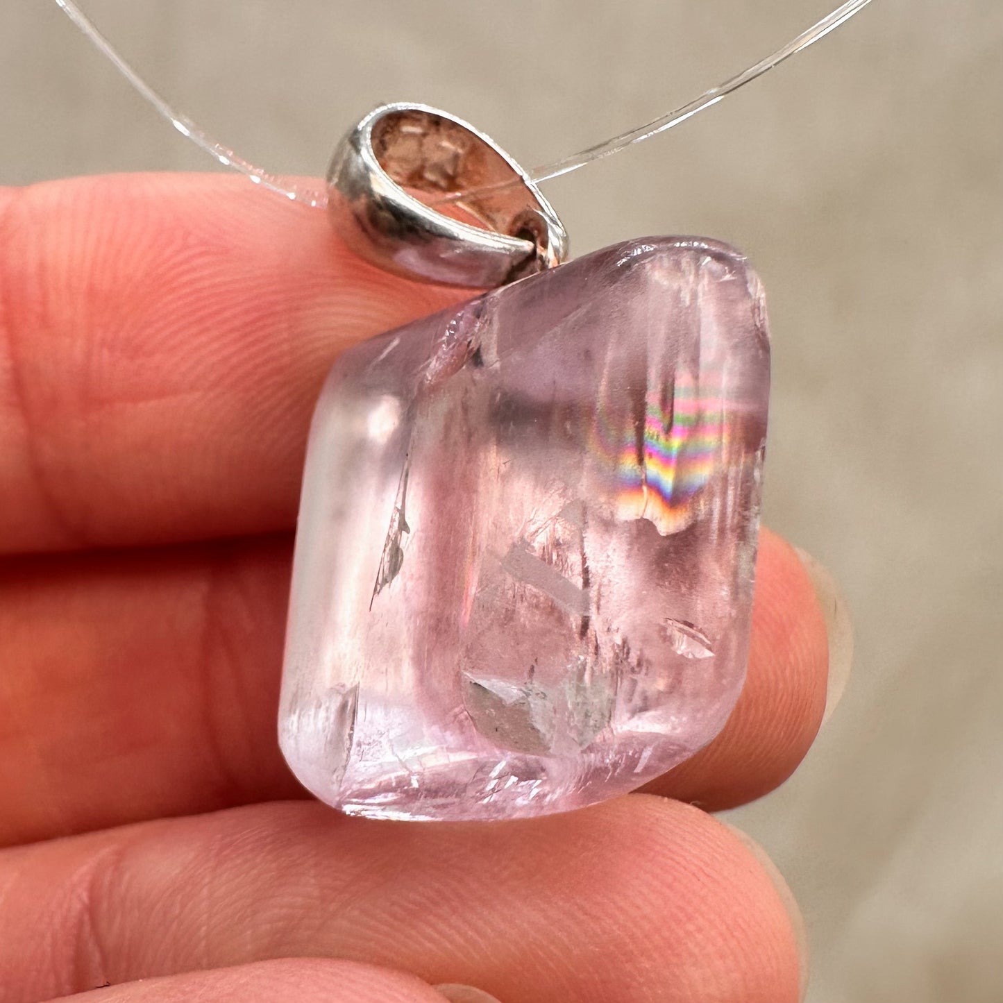 Kunzit Kettenanhänger, 925er Silber