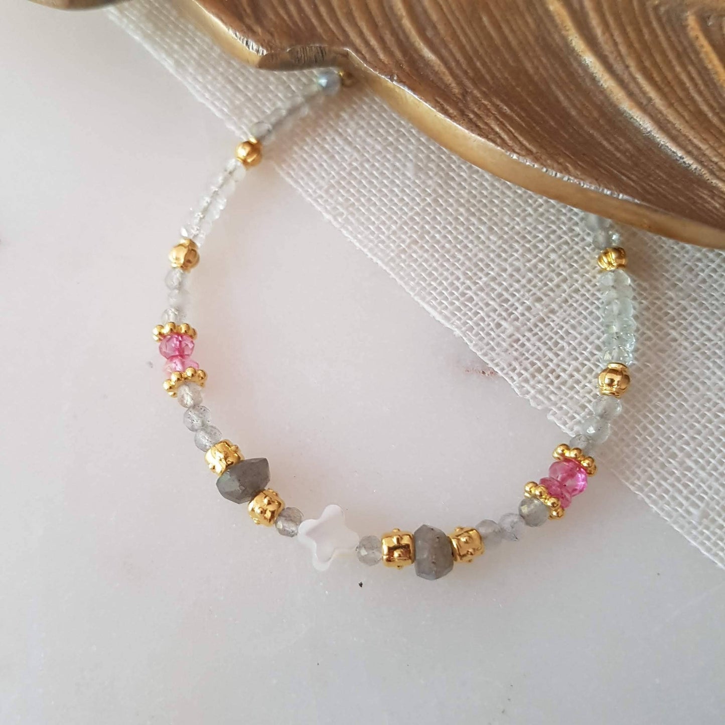 Labradorit, rosa Topas Armband facettiert