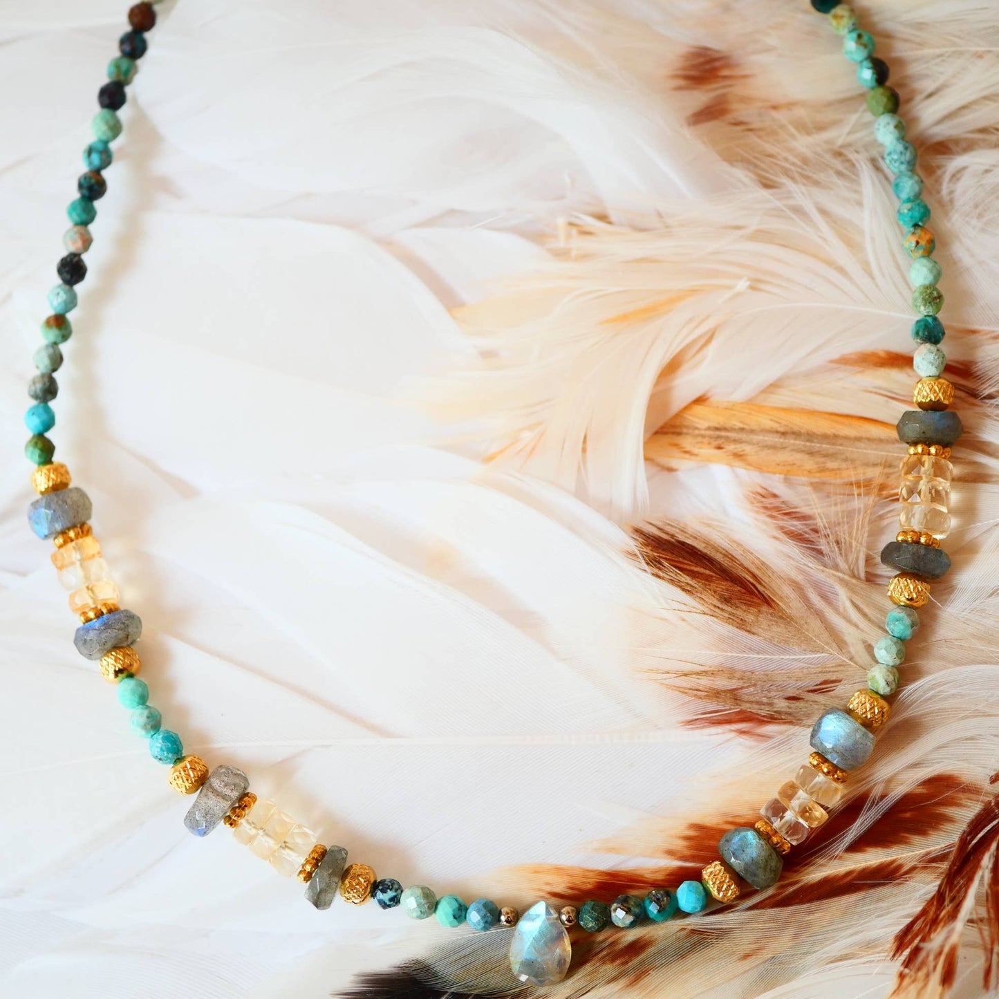 Türkis, Labradorit & Citrin Halskette
