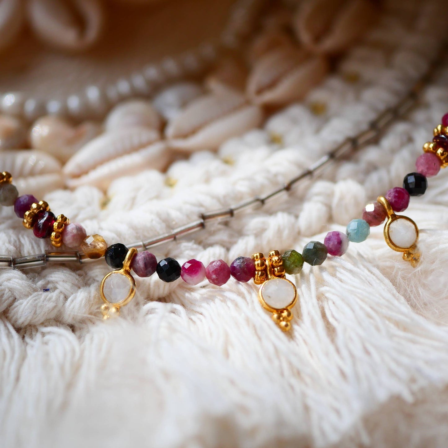 Turmalin Granat Mondstein Halskette