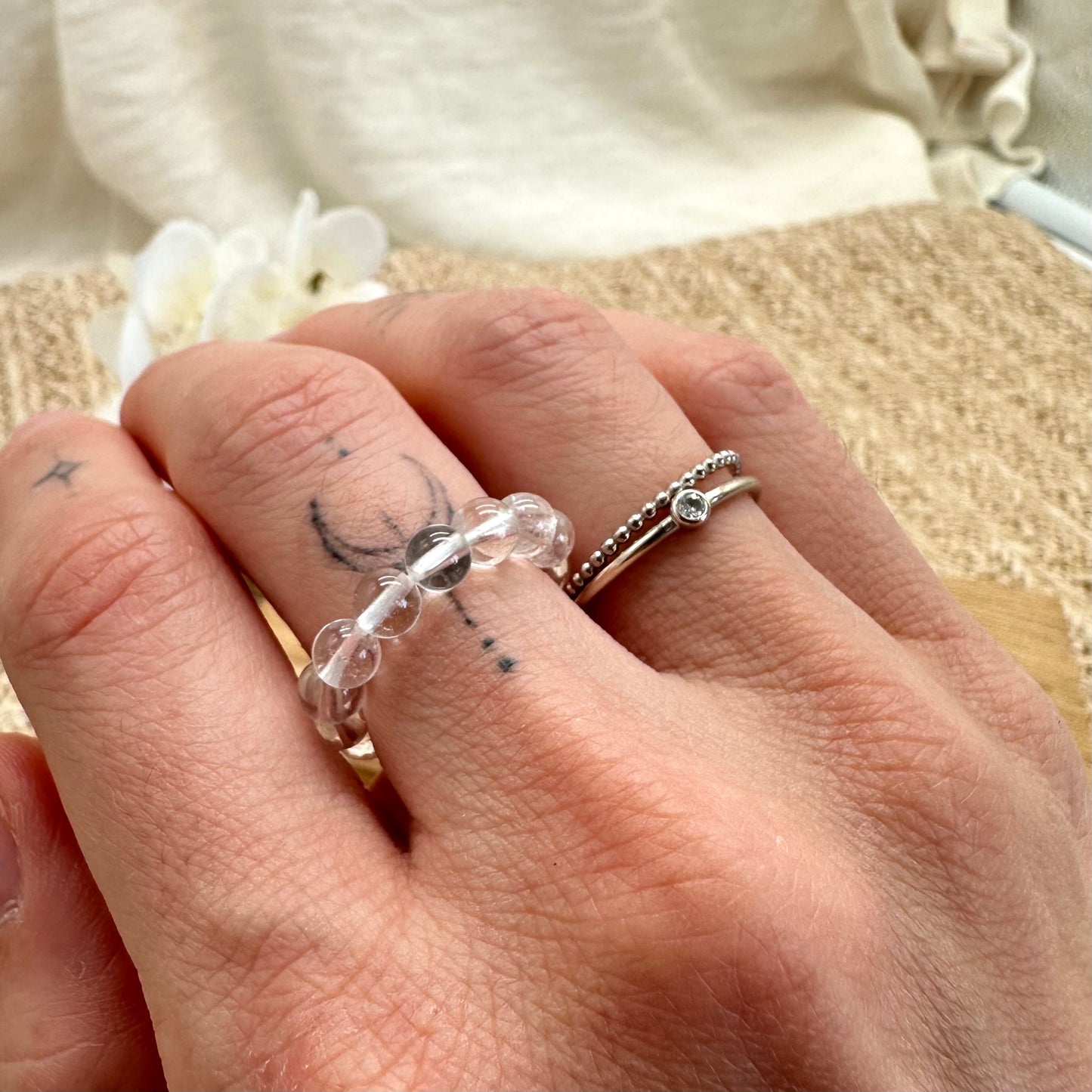 Bergkristall Perlen Ring