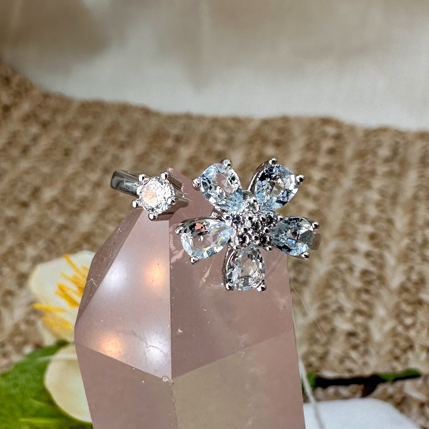 Aquamarin Ring Blume 925er silber