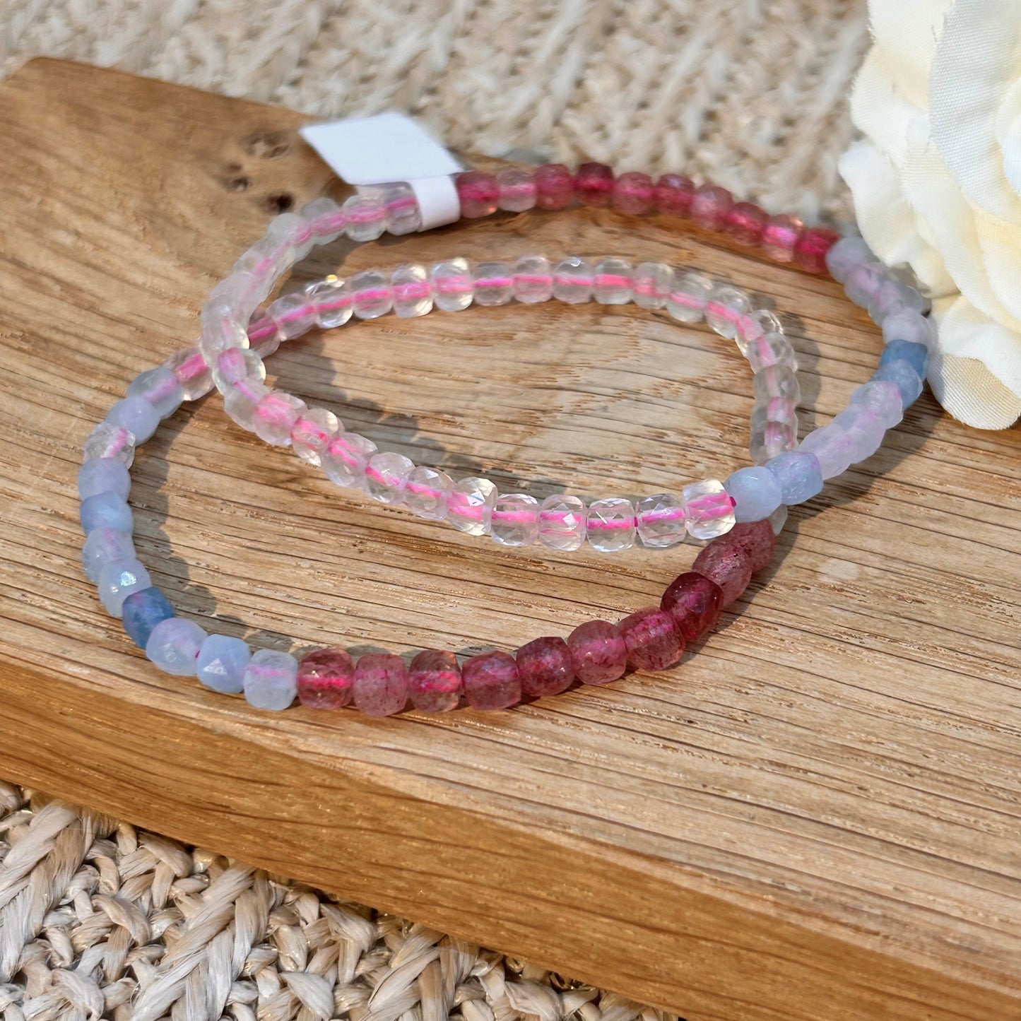 Aquamarin Erdbeerquarz Mix-Armband facettiert 4 mm