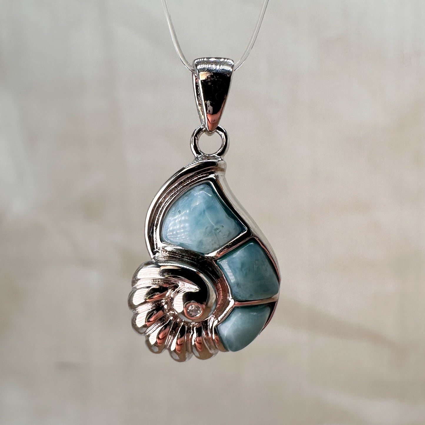 Larimar Kettenanhänger Nautilus, 925er Silber