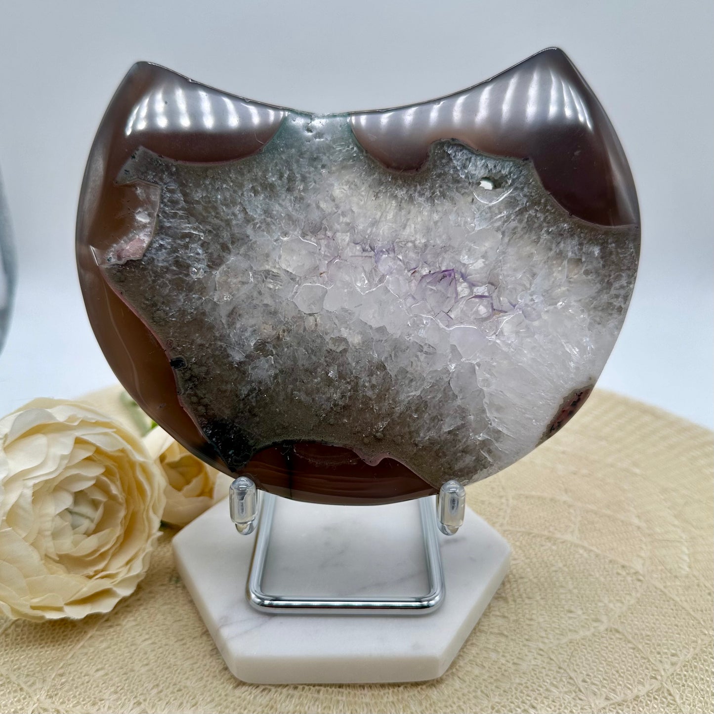 XL Druzy Achat Mond mit funkelnder Druse
