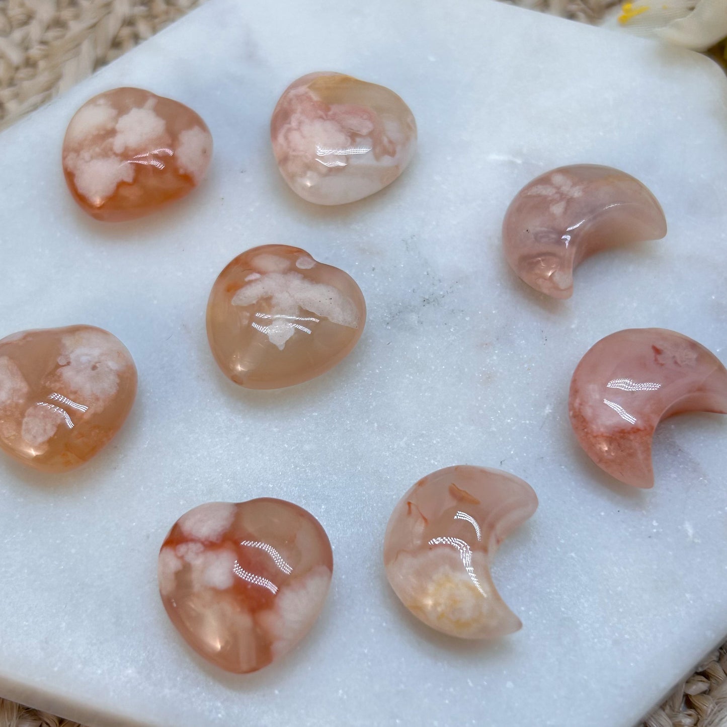 Mini Blumenachat Herz und Mond