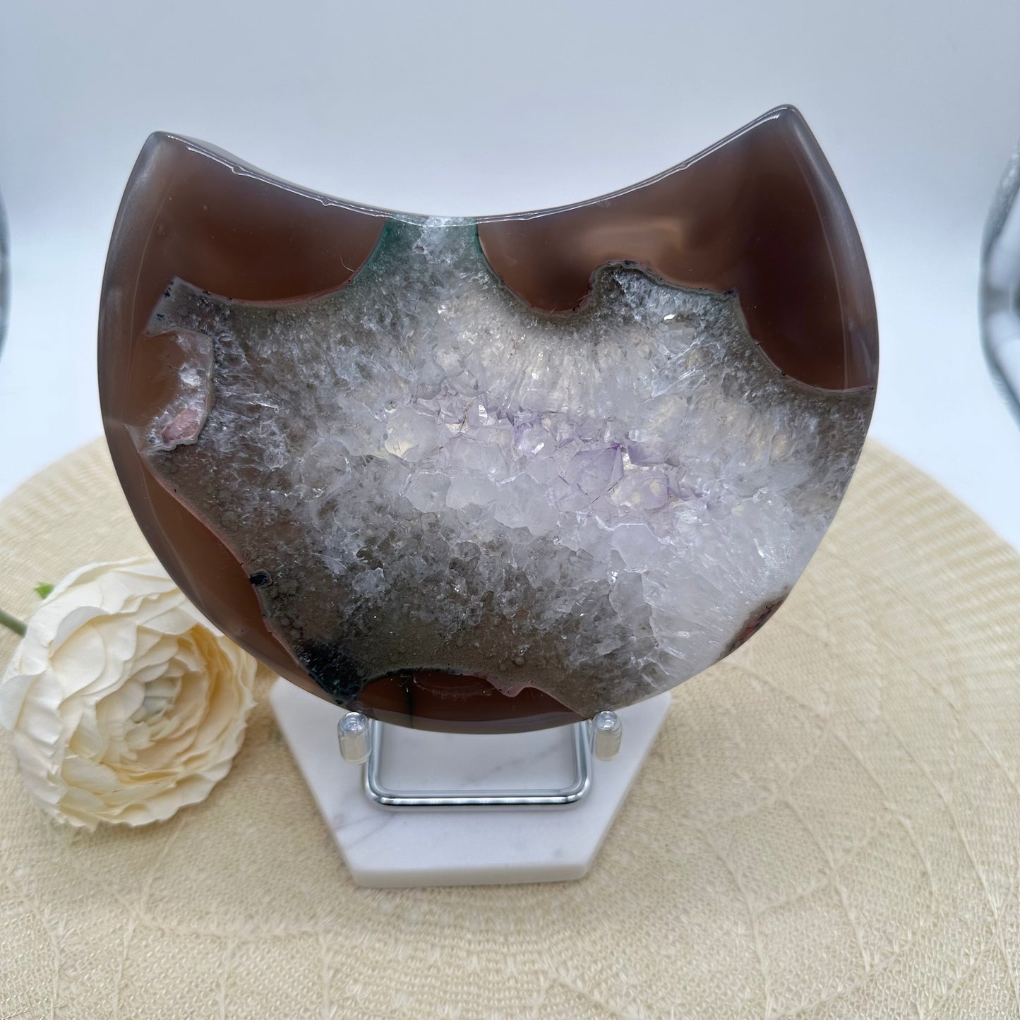 XL Druzy Achat Mond mit funkelnder Druse