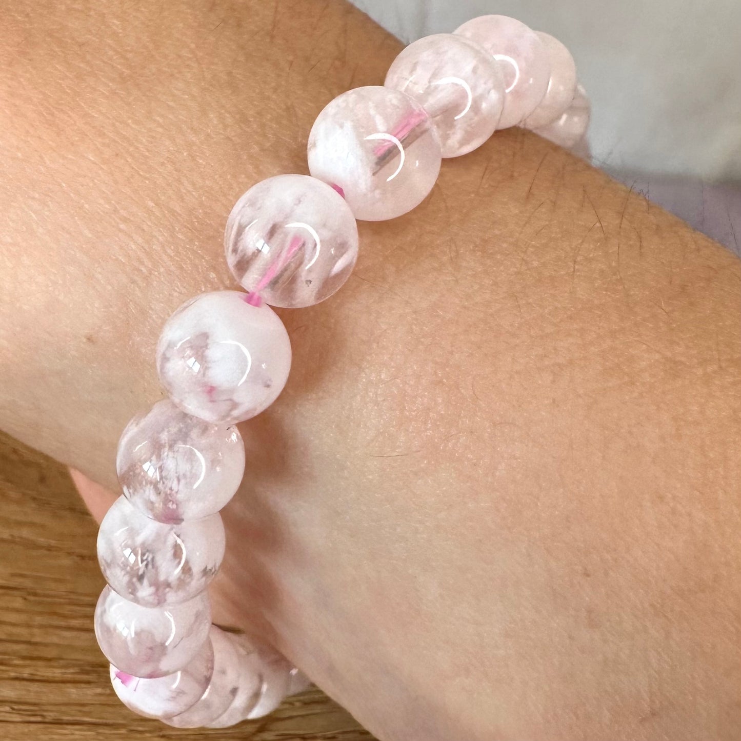 Snowflake Rosenquarz Armband 7 mm