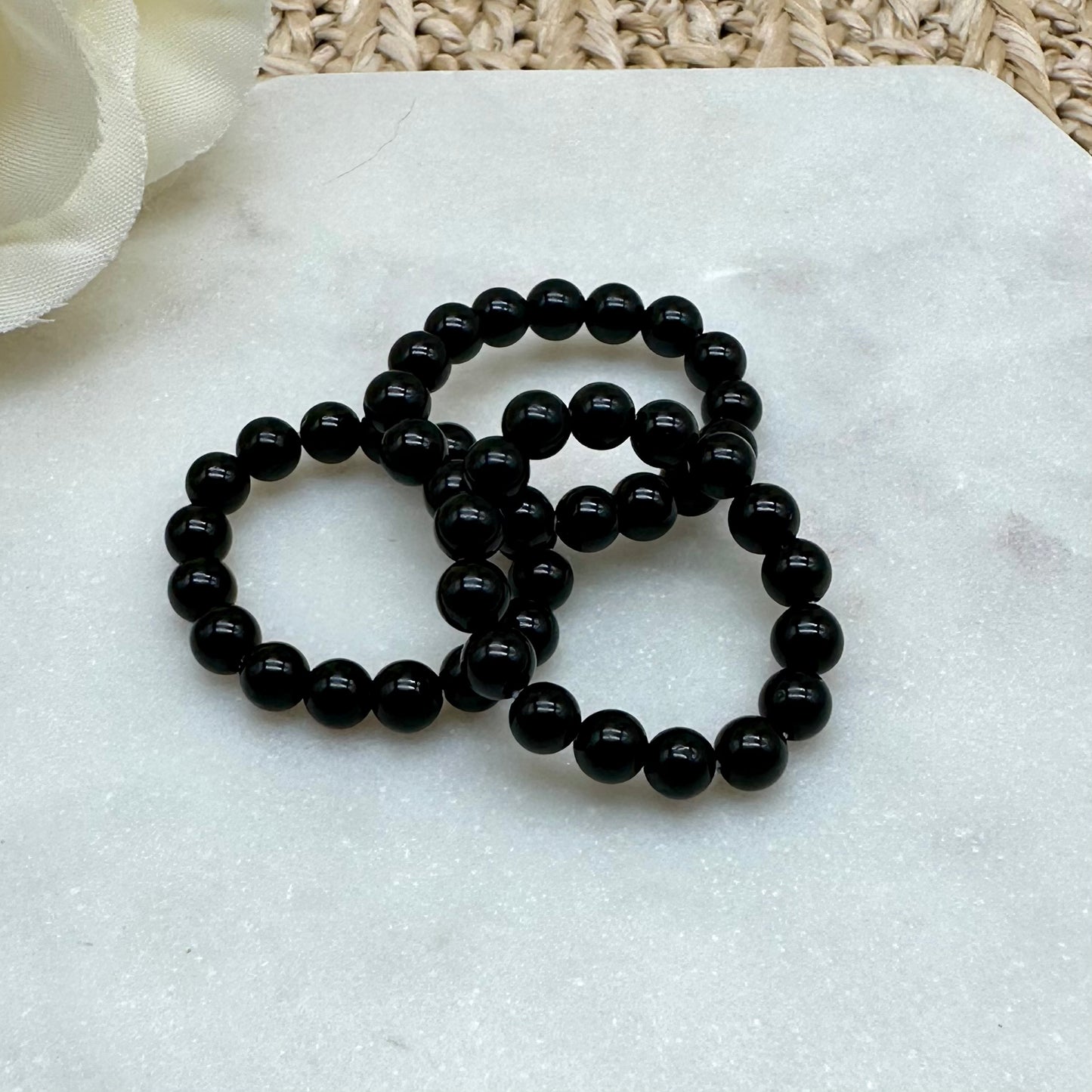 Schwarzer Turmalin (Schörl) Perlen Ring