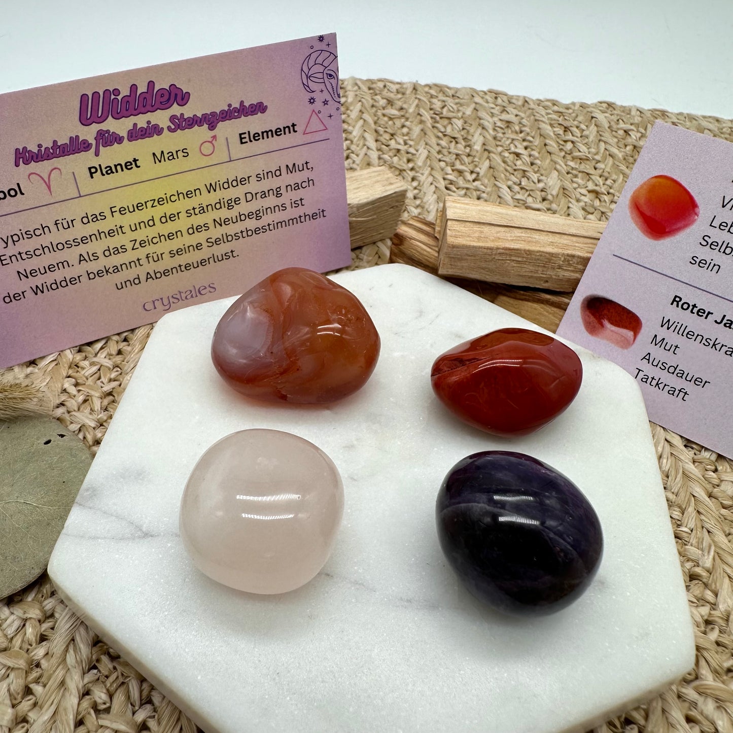 Edelsteinset Widder Sternzeichenset mit vier Trommelsteinen