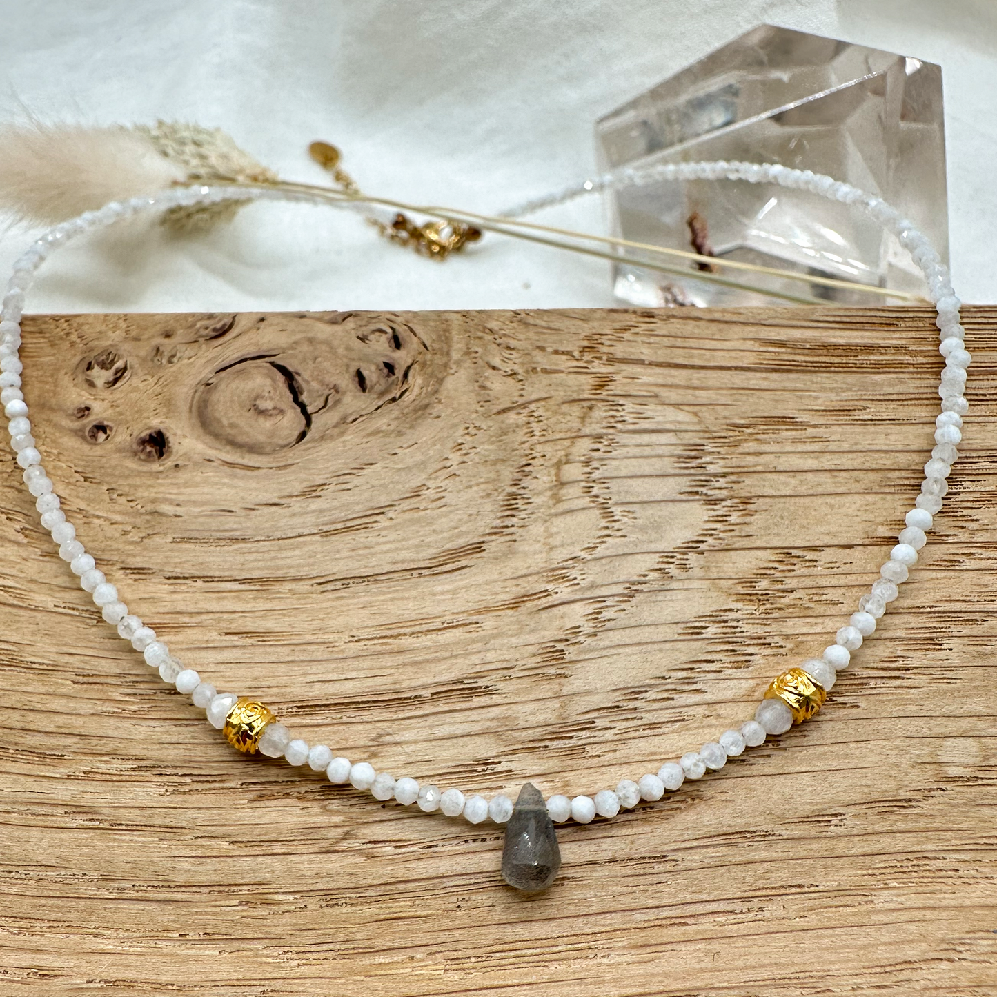 Mondstein Kette mit Labradorit Anhänger - Crystales