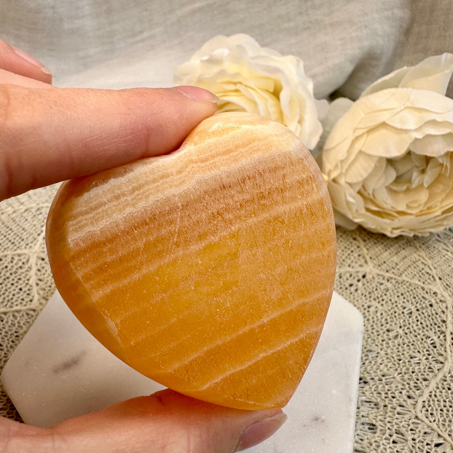 Orangencalcit Schale Herzform Schale