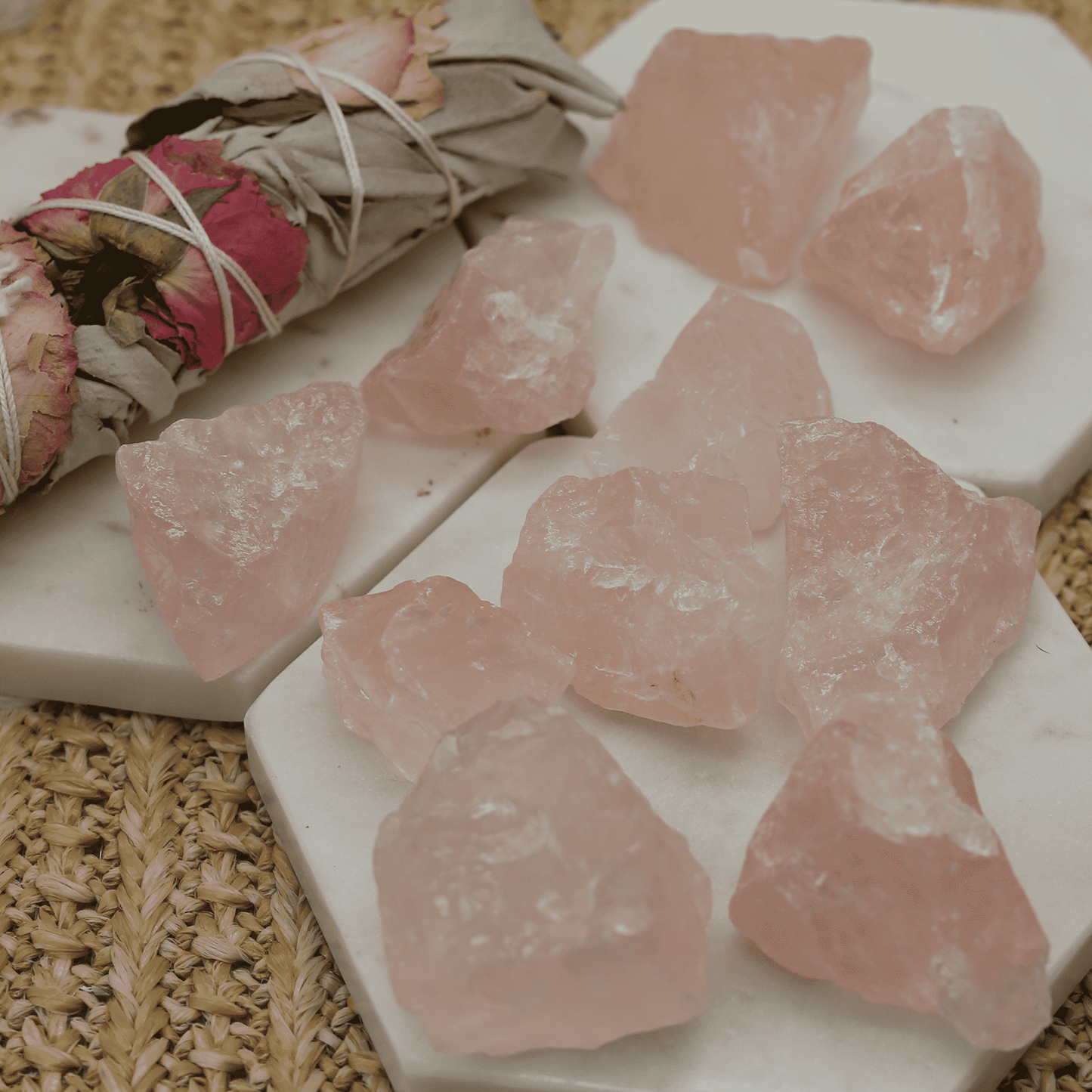 Rosenquarz Rohsteine - Crystales