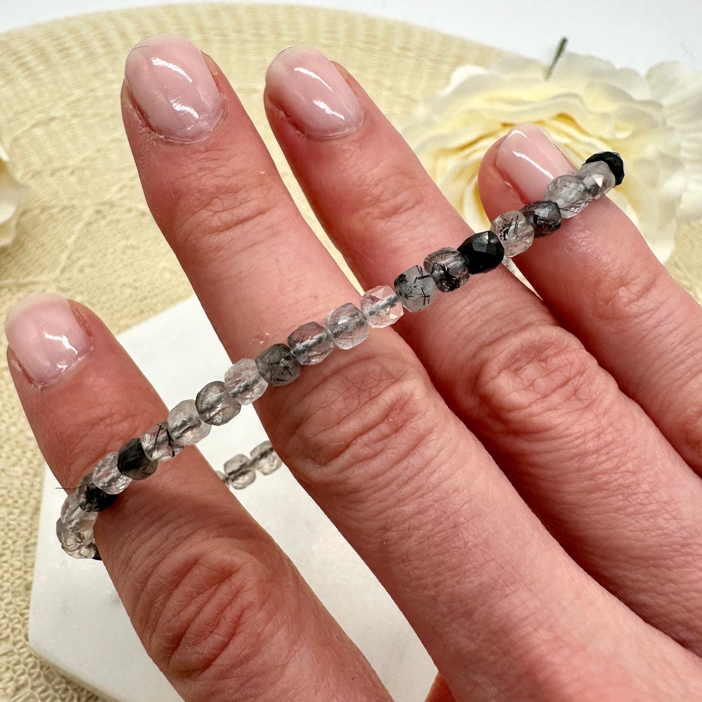 Schwarzer Turmalin Armband facettiert 4mm