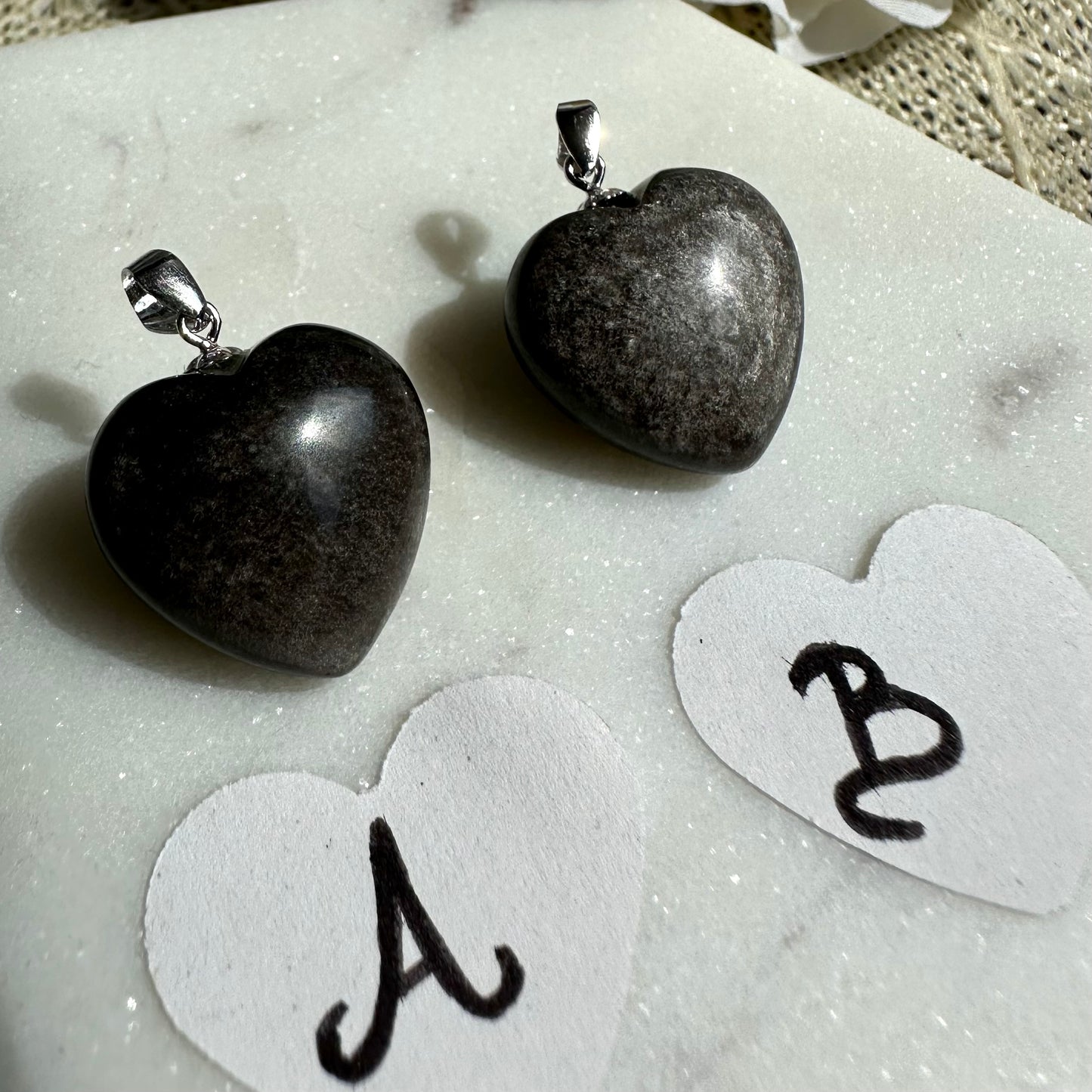 silber obsidian Kettenanhänger herz