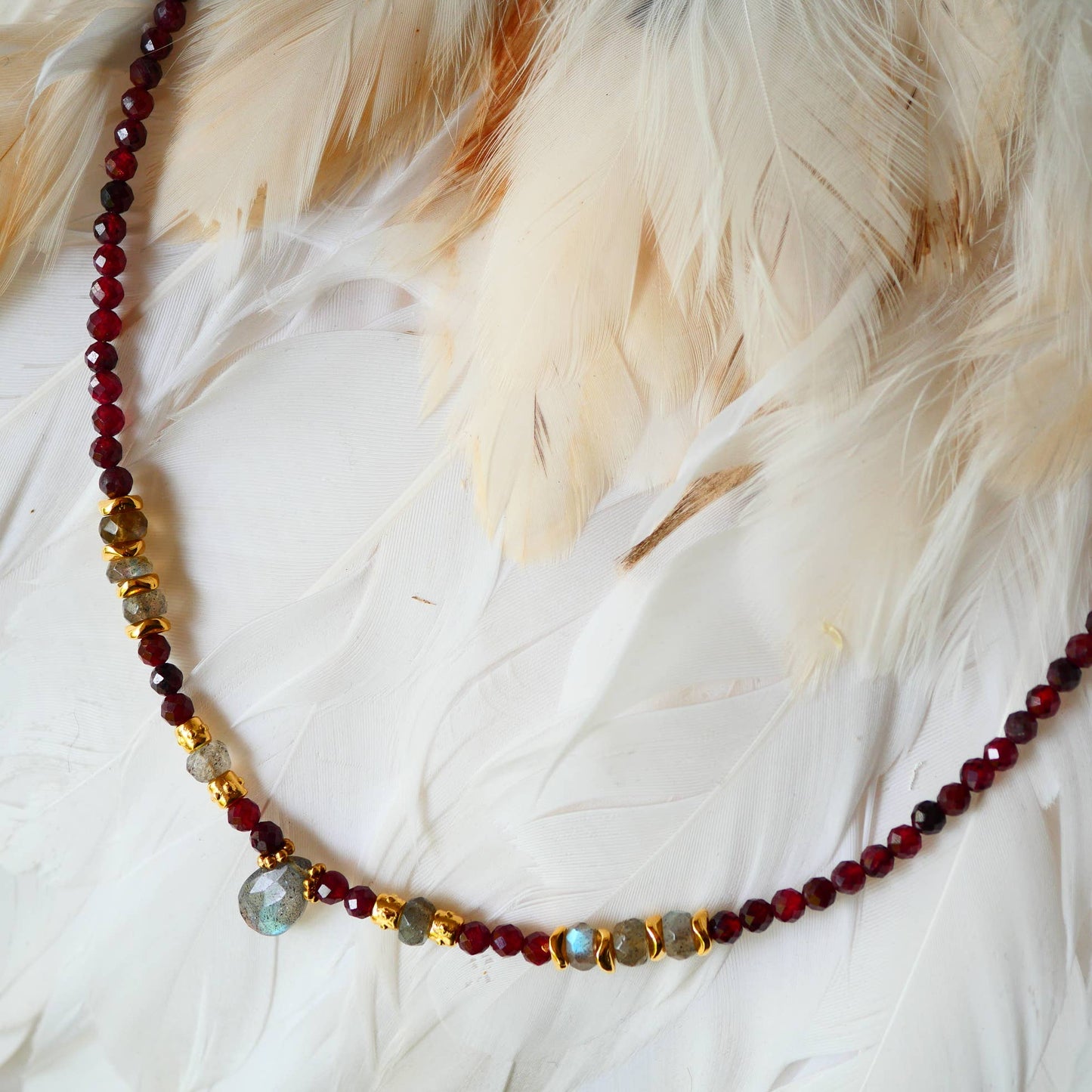 Granat und Labradorit Halskette