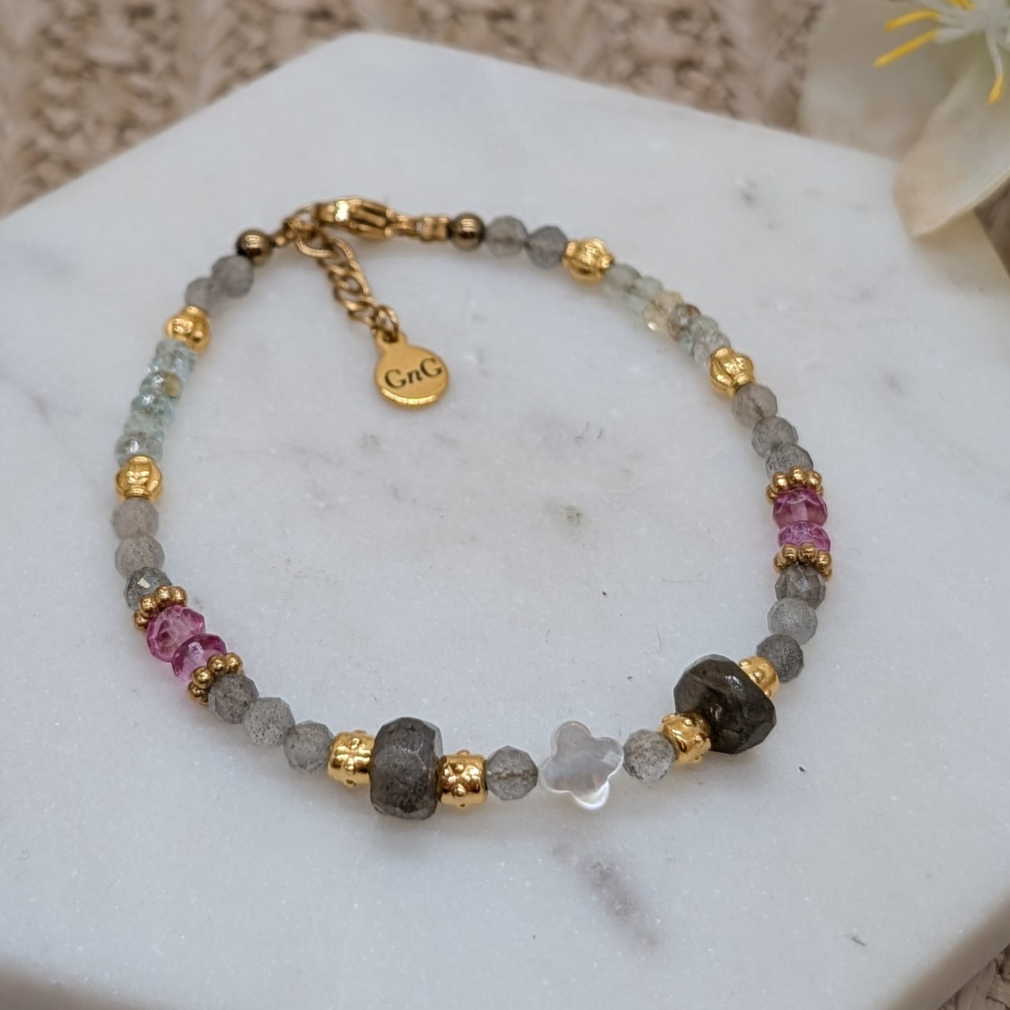 Labradorit und pinker Topas Armband facettiert