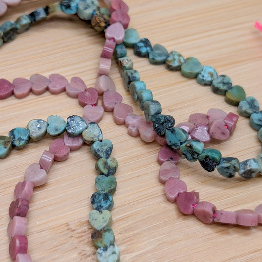 Mini Herz Perle Türkis / Rhodonit