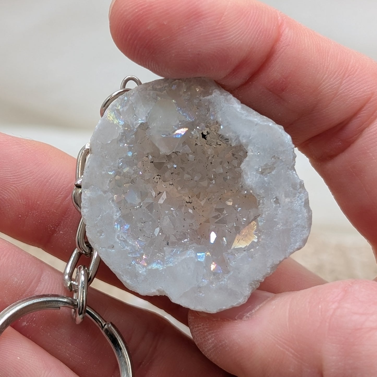Aura Quarz Geoden Schlüsselanhänger