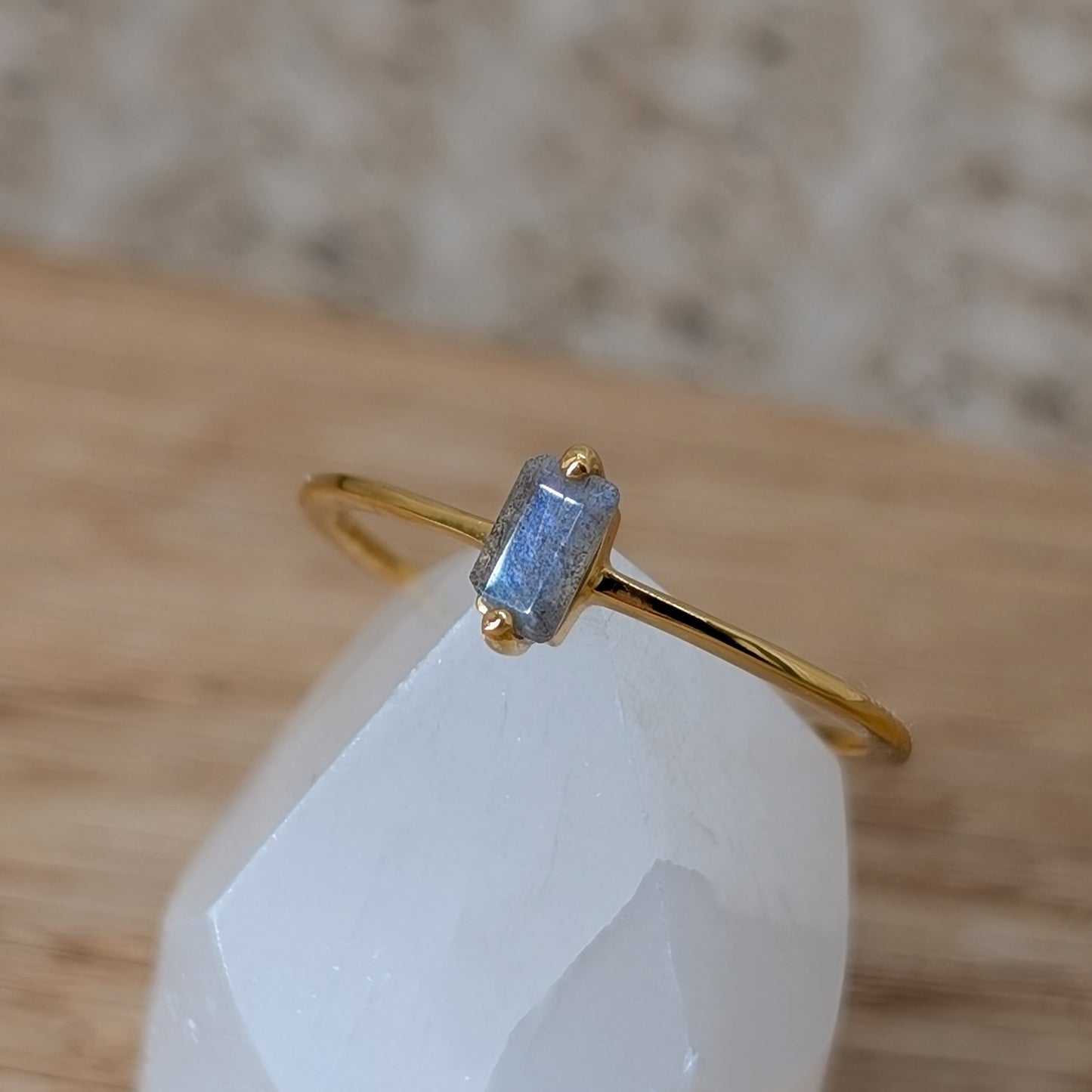 Labradorit Baguette Ring 925er Silber vergoldet