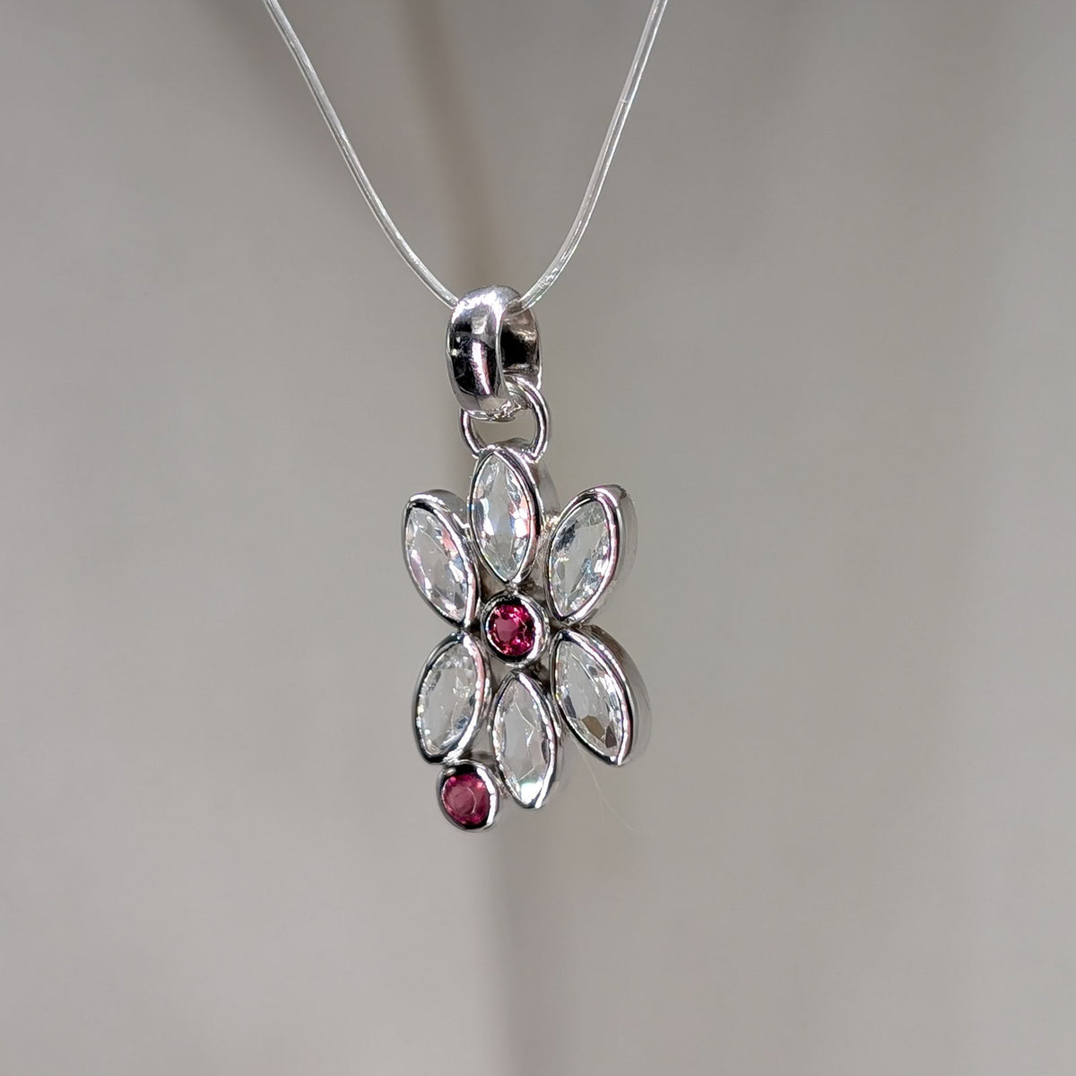 Topas / rosa Turmalin Blume Kettenanhänger, 925er Silber