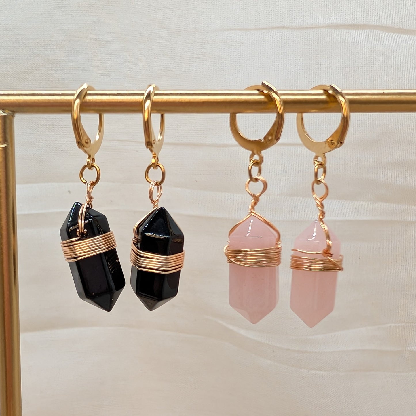 Rosenquarz und Obsidian Ohrringe