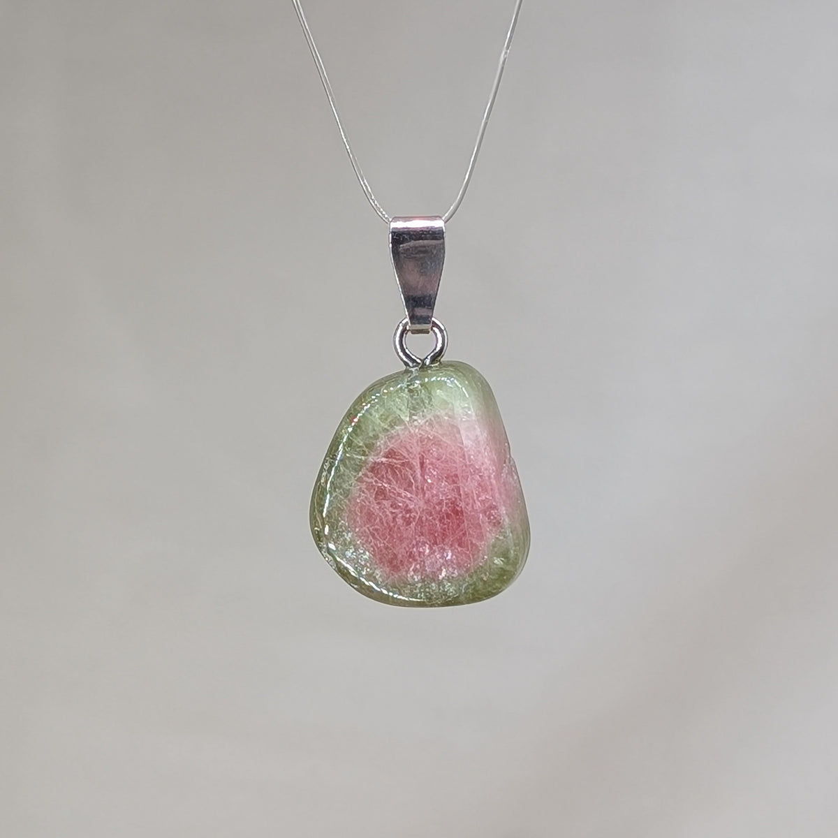 Wassermelonen Turmalin 🍉 Kettenanhänger, silber