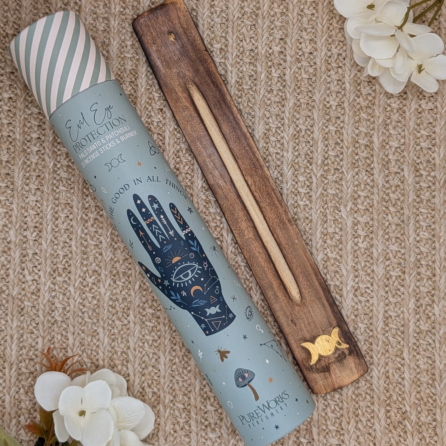 Evil Eye Protection Palo Santo & Patchouli Räucherstäbchen + Halter