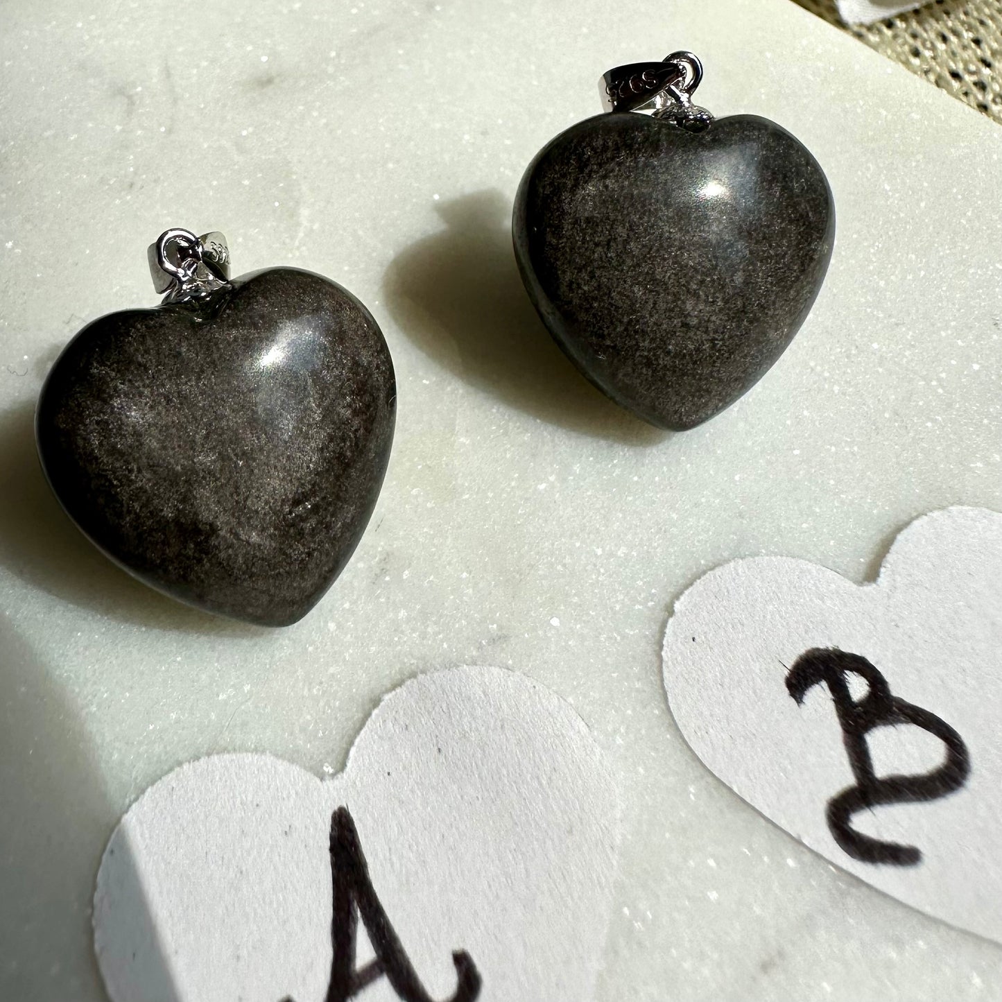 silber obsidian Anhänger Herz