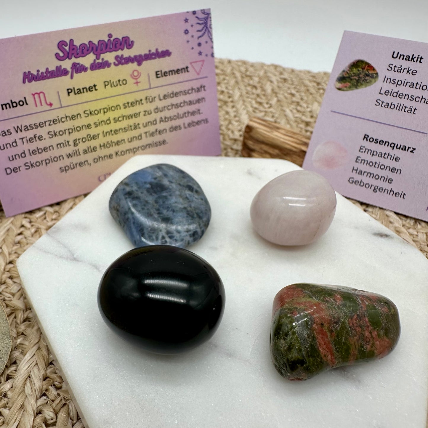 sternzeichenset skorpion mit vier edelsteinen