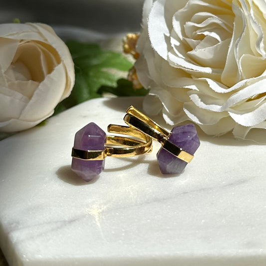 Amethyst Ring Doppelspitze goldfarben