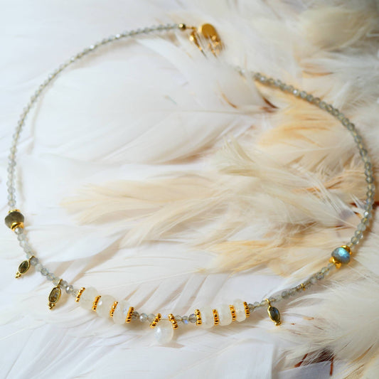 Labradorit & Regenbogenmondstein Halskette