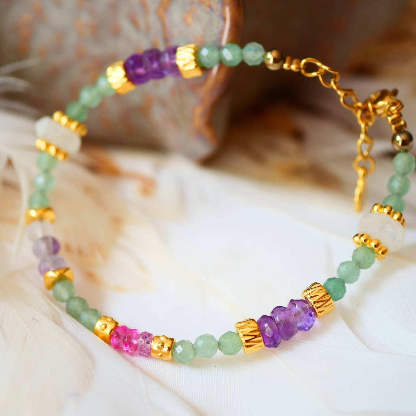 Aventurin, Mondstein, Amethyst Armband facettiert