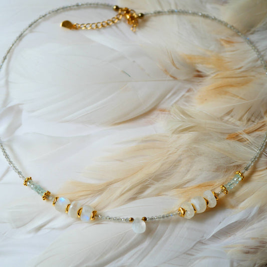 Zarte Labradorit & Mondstein Halskette