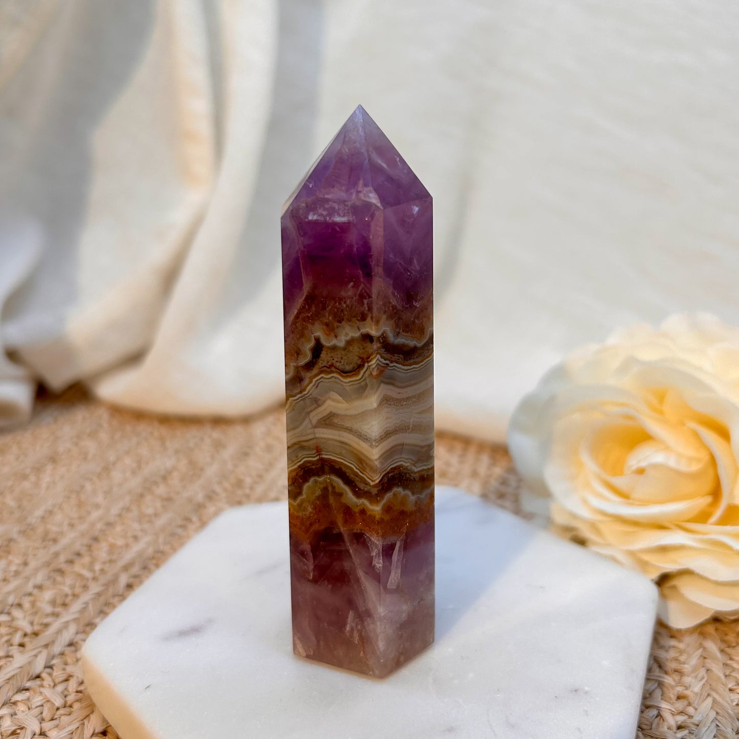 Amethyst Turm mit mexikanischem Lace Achat [AL]