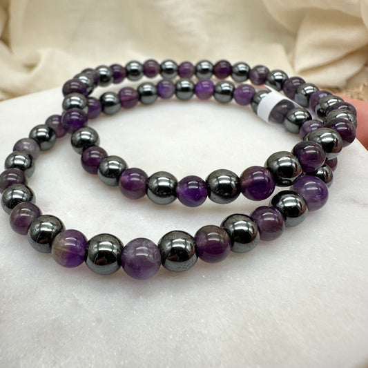 Amethyst + Hämatit Armband 6 mm