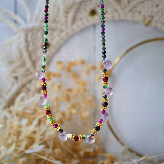 Rubis Zoisit / Granat / Amethyst Halskette