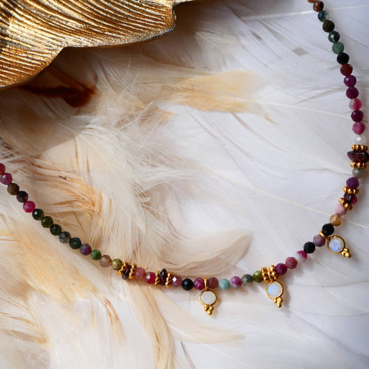 Turmalin Granat Mondstein Halskette