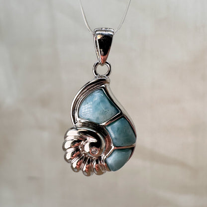 Larimar Kettenanhänger Nautilus, 925er Silber