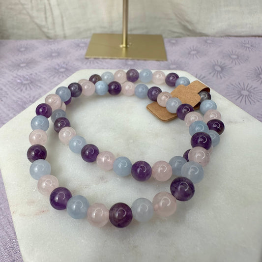 Aquamarin Amethyst Rosenquarz Armband 6,5 mm