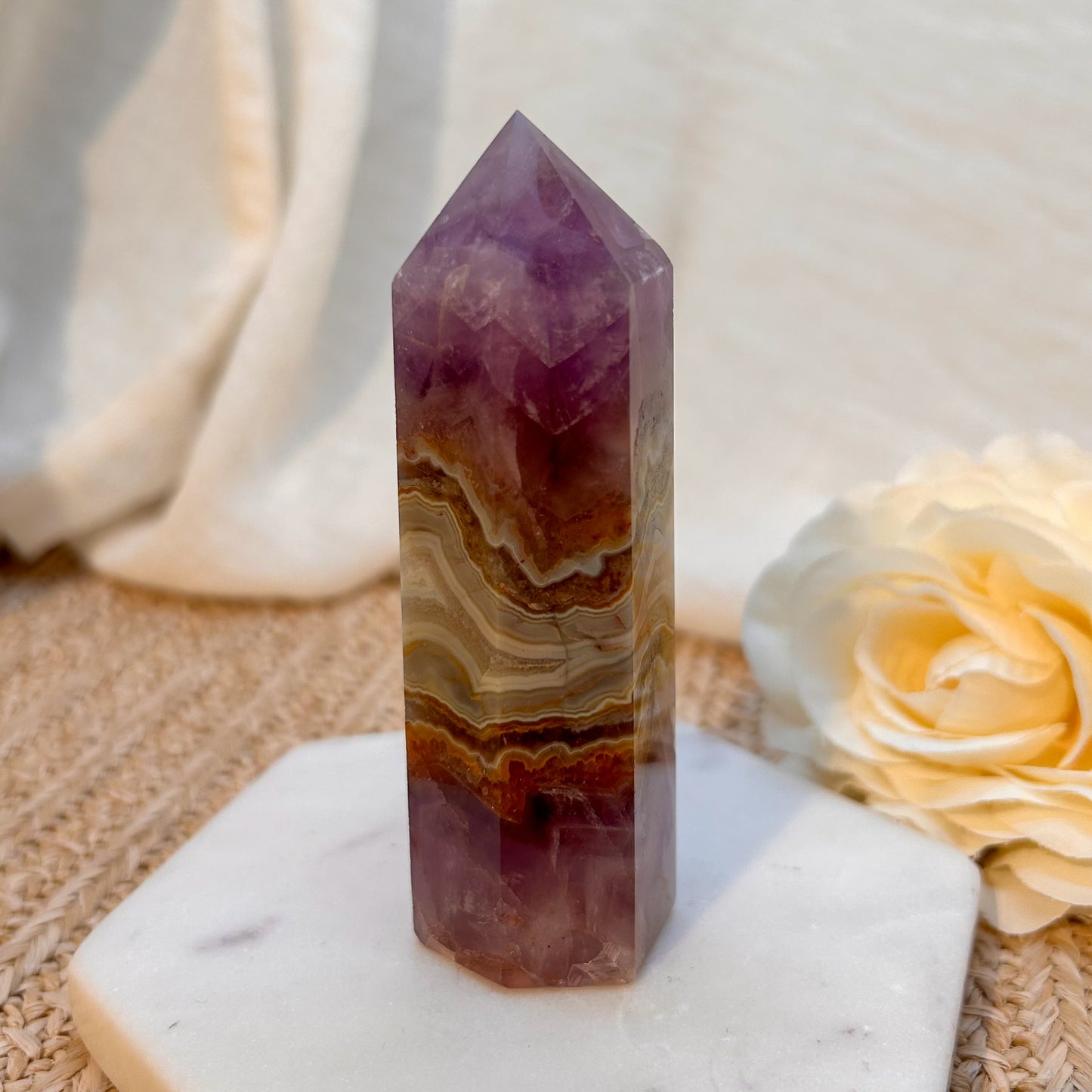 Amethyst Turm mit mexikanischem Lace Achat [AL]