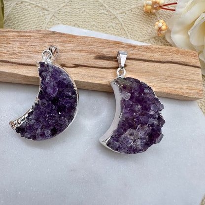 Druzy Amethyst Mond Anhänger silberfarben