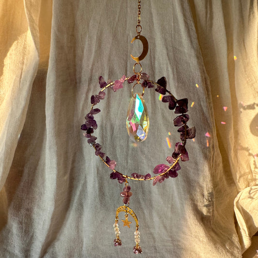 Suncatcher mit Amethyst, Mond und Sternen