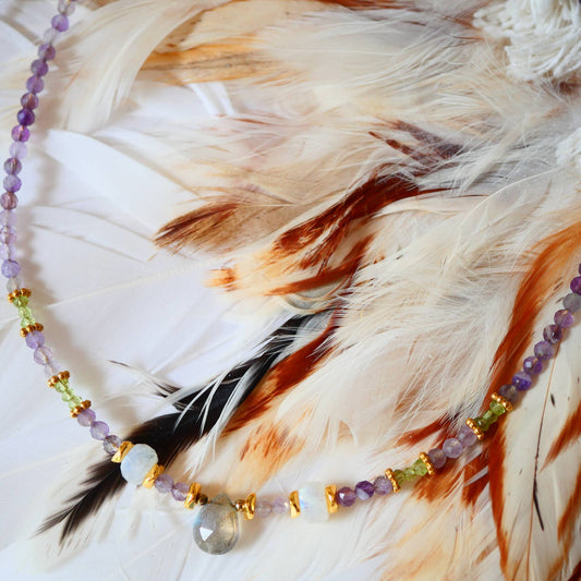 Amethyst, Peridot und Labradorit Halskette