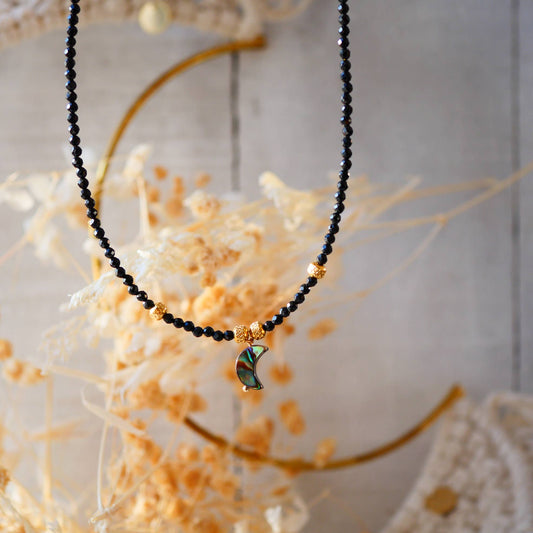 Spinell Halskette mit Abalone Mond