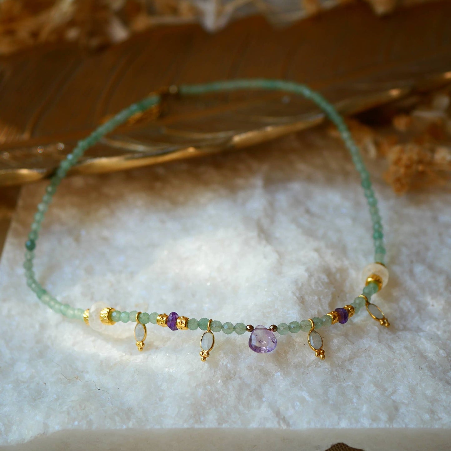 Grüner Aventurin / Amethyst Halskette