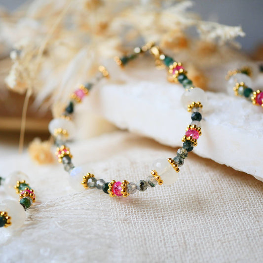 Moosachat, Mondstein Armband facettiert