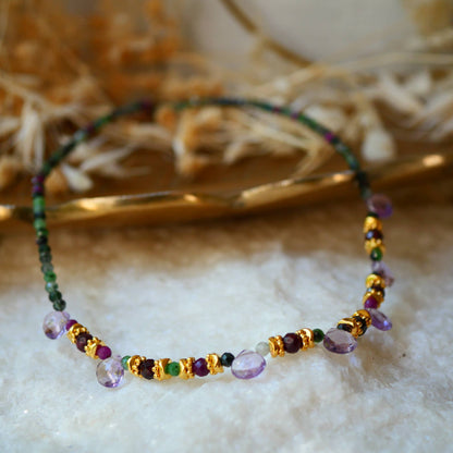 Rubis Zoisit / Granat / Amethyst Halskette