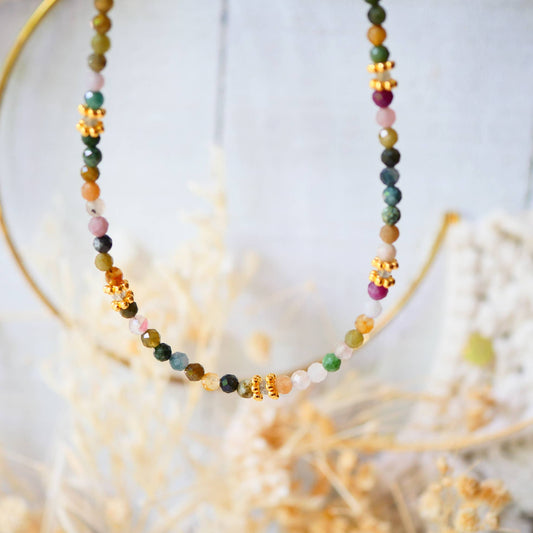 Bunter Turmalin & Labradorit Halskette