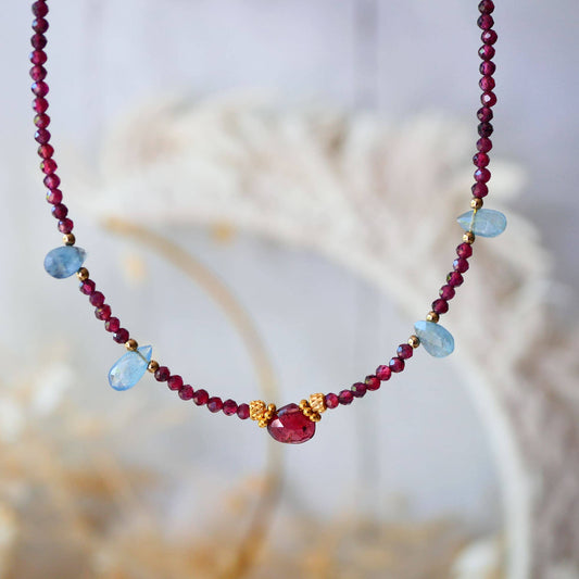 Granat und Aquamarin Halskette